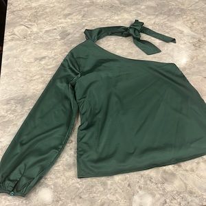 One shoulder Emerald green satin blouse